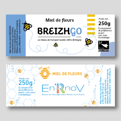 BREIZHGO et ENRNOV étiquettes de pots de miel